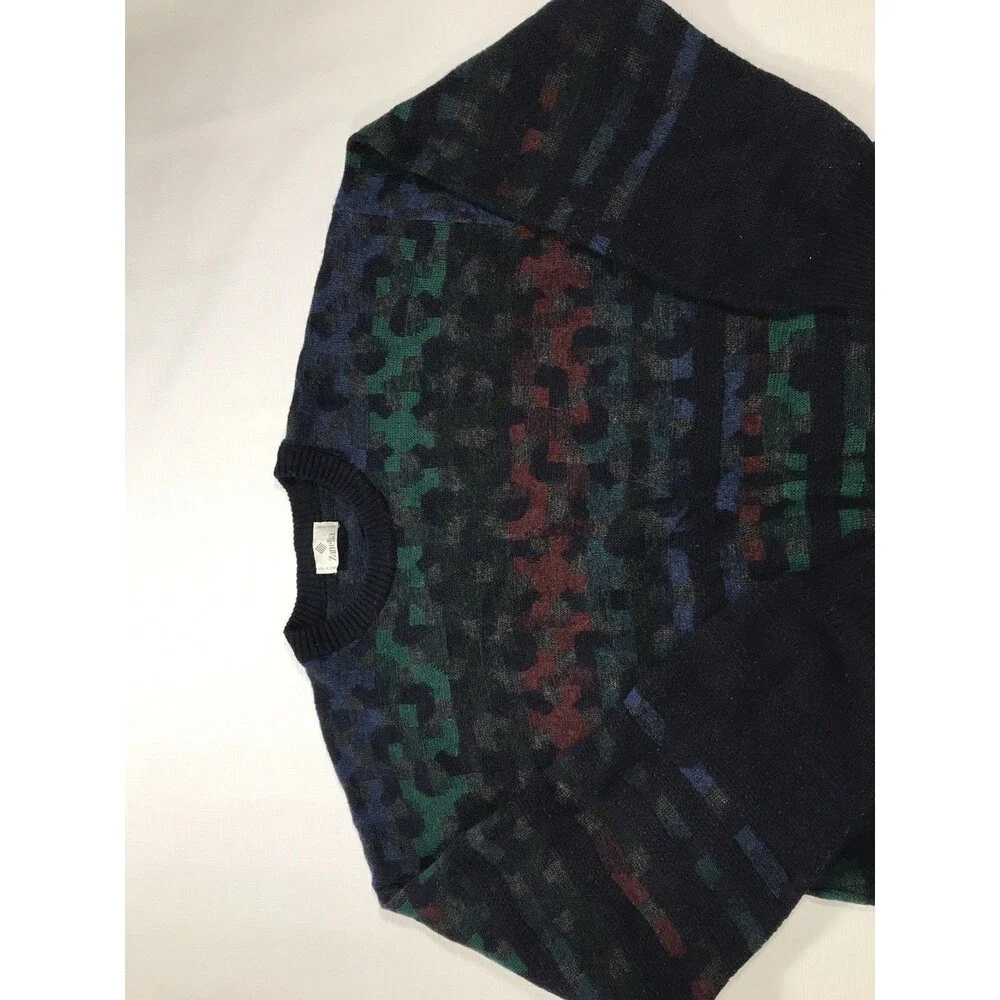 VTG Zanella Wool Blend Sweater 90s Mens Small Made ITALY Geometric Knit Pullover
